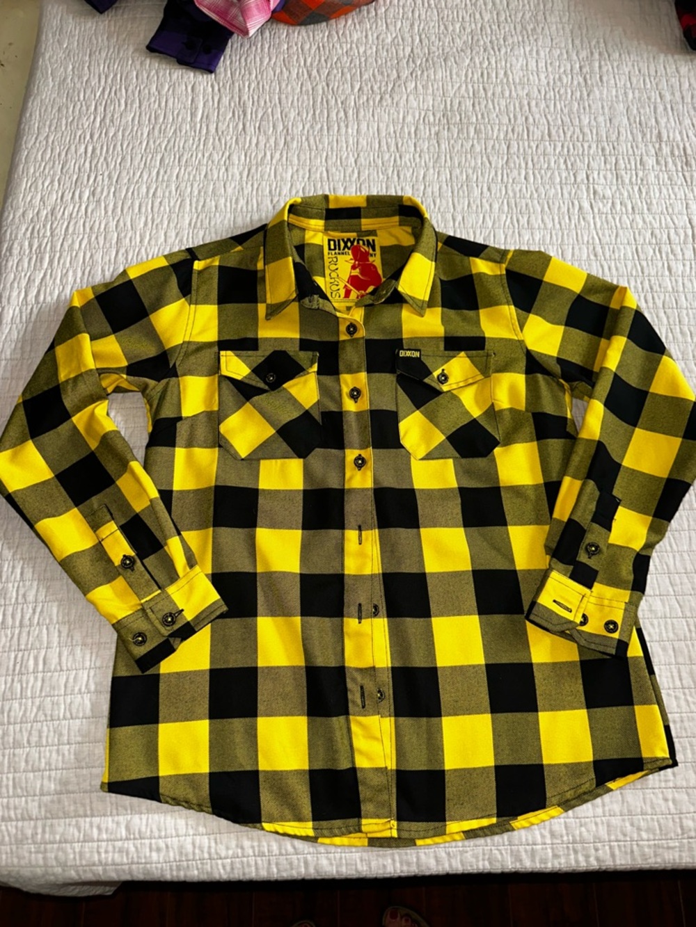Dixxon Ruckus Women’s Flannel Yellow & Black Buffalo Plaid Button-Up Shirt